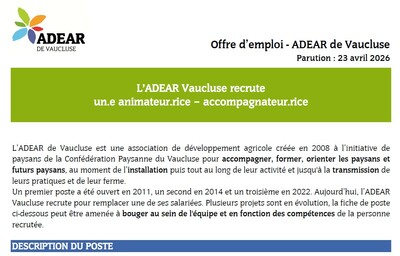 L'ADEAR Vaucluse recrute !