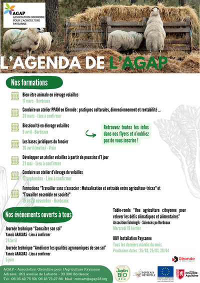 Agenda de l'AGAP pour ce début d'année 